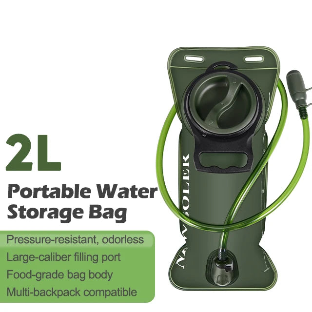 Green 2L hydration bladder with drinking tube