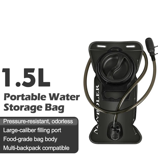 Black 1.5L hydration bladder with drinking tube