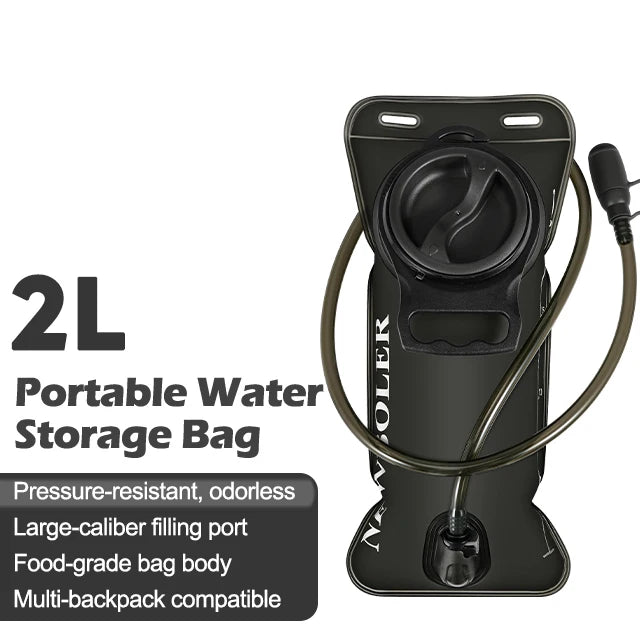Black 2L hydration bladder with drinking tube