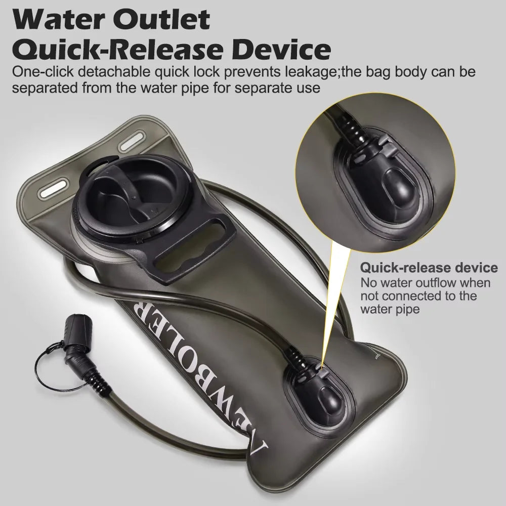 Quick-release connector between the hydration bladder and drinking tube