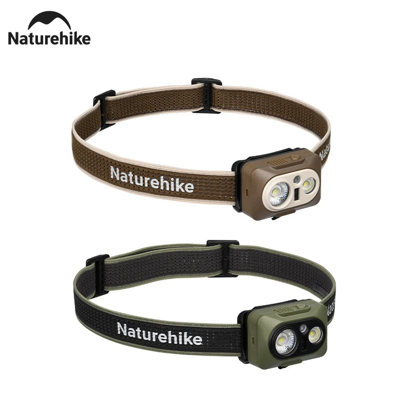 Brown and green LED headlamps with nylon headbands