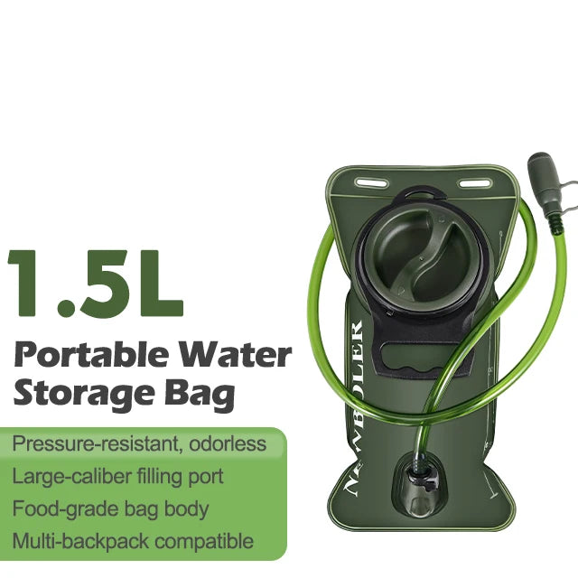 Green 1.5L hydration bladder with drinking tube