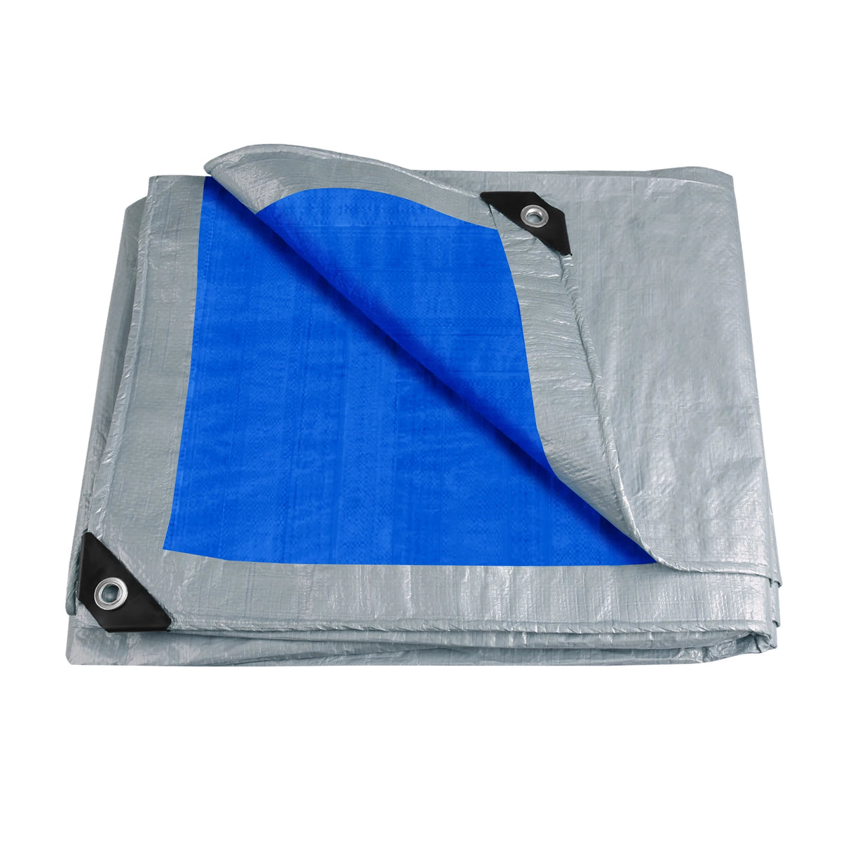 Folded blue and silver tarp
