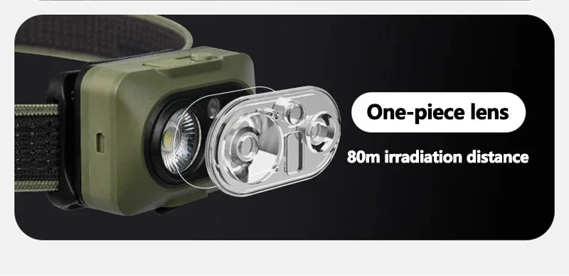 Close-up of the headlamp's one-piece lens