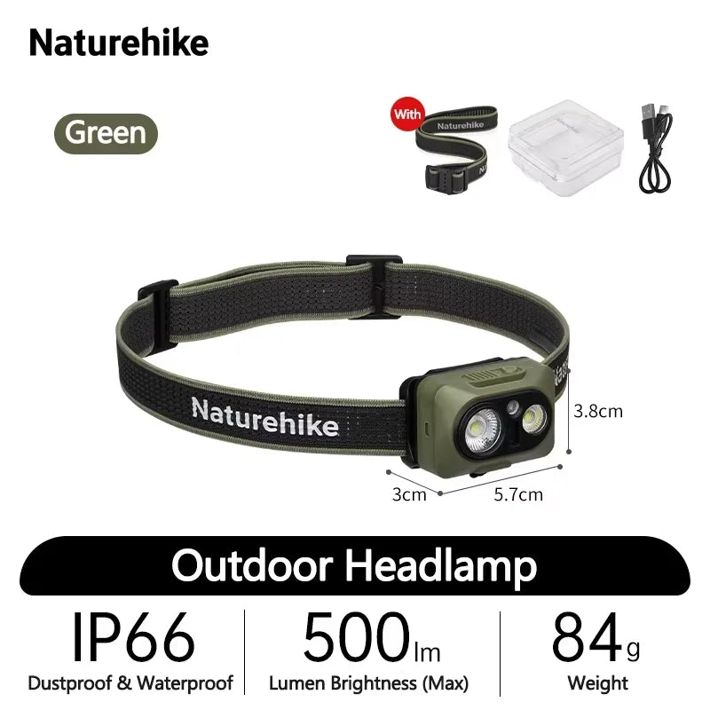 Green LED headlamp with storage case and charging cable