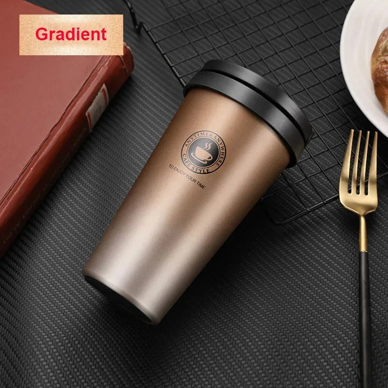 Gradient gold insulated stainless steel travel mug with lid