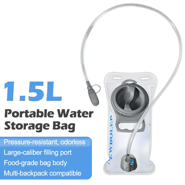 Clear 1.5L hydration bladder with drinking tube