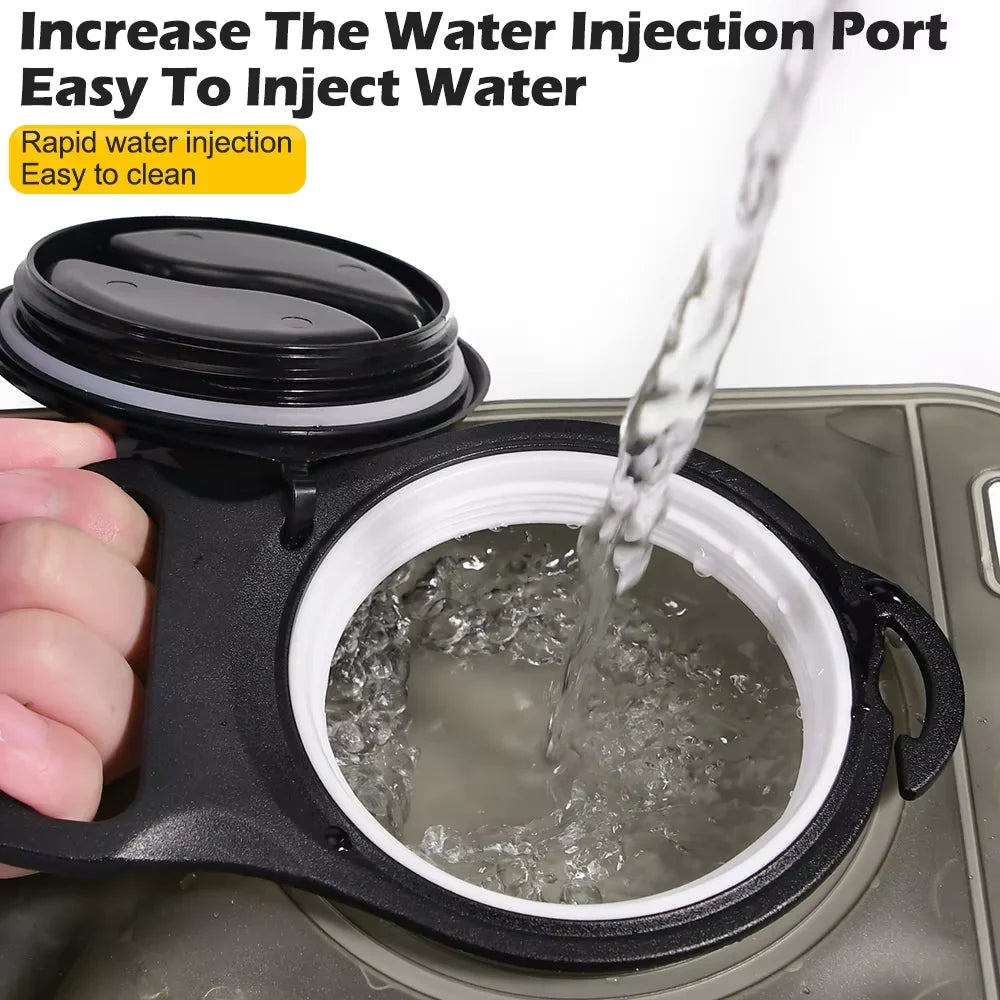 Filling the hydration bladder through its wide opening