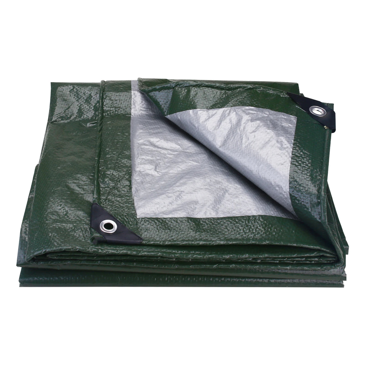 Folded green and silver tarp